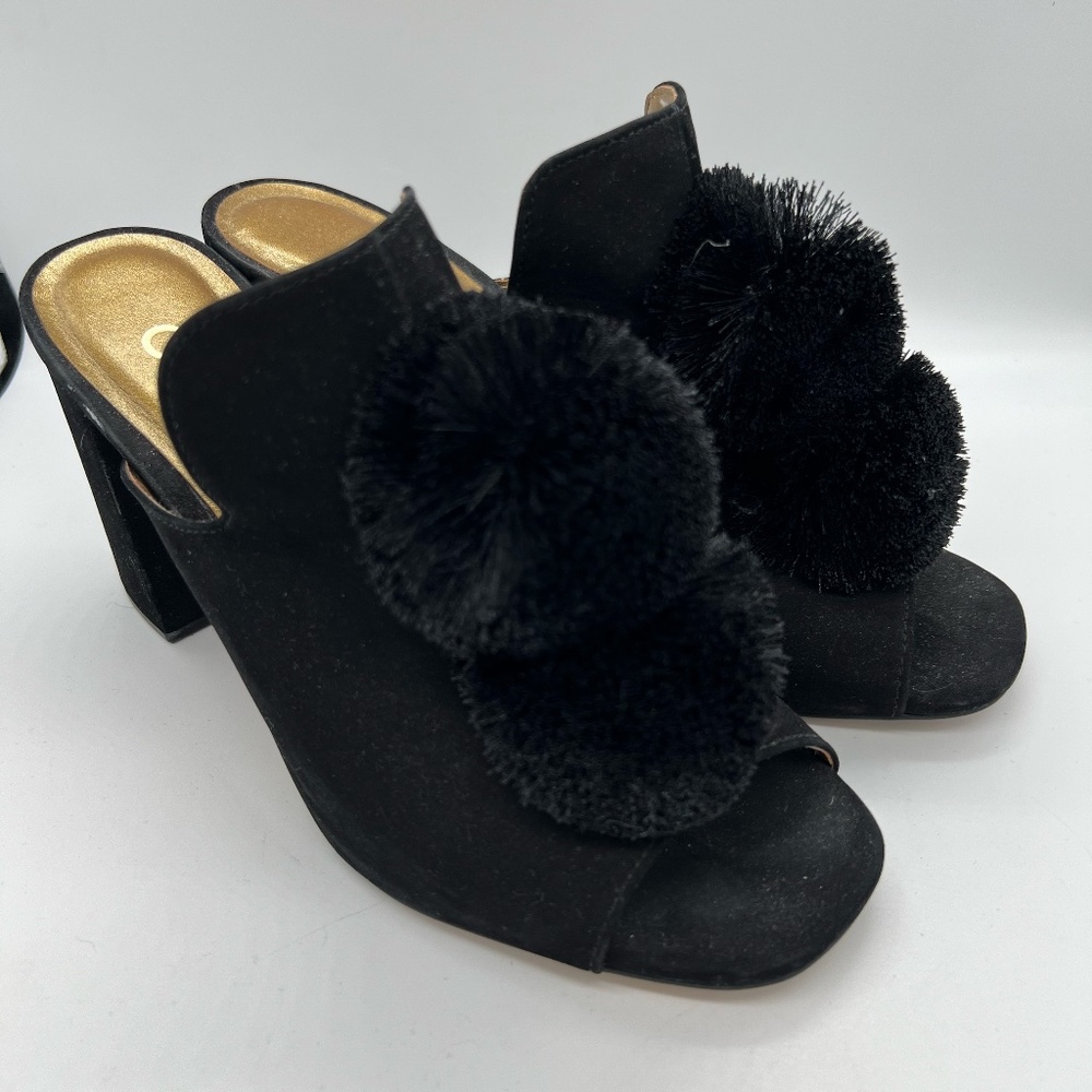 Suede Pom Pom Mules